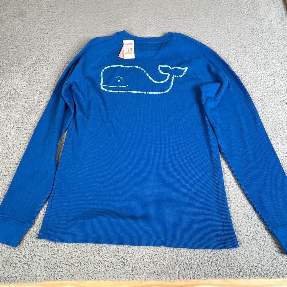 VINEYARD VINES Thermal Shirt Mens S Blue Waffle Knit Long Sleeve Pullover Whale